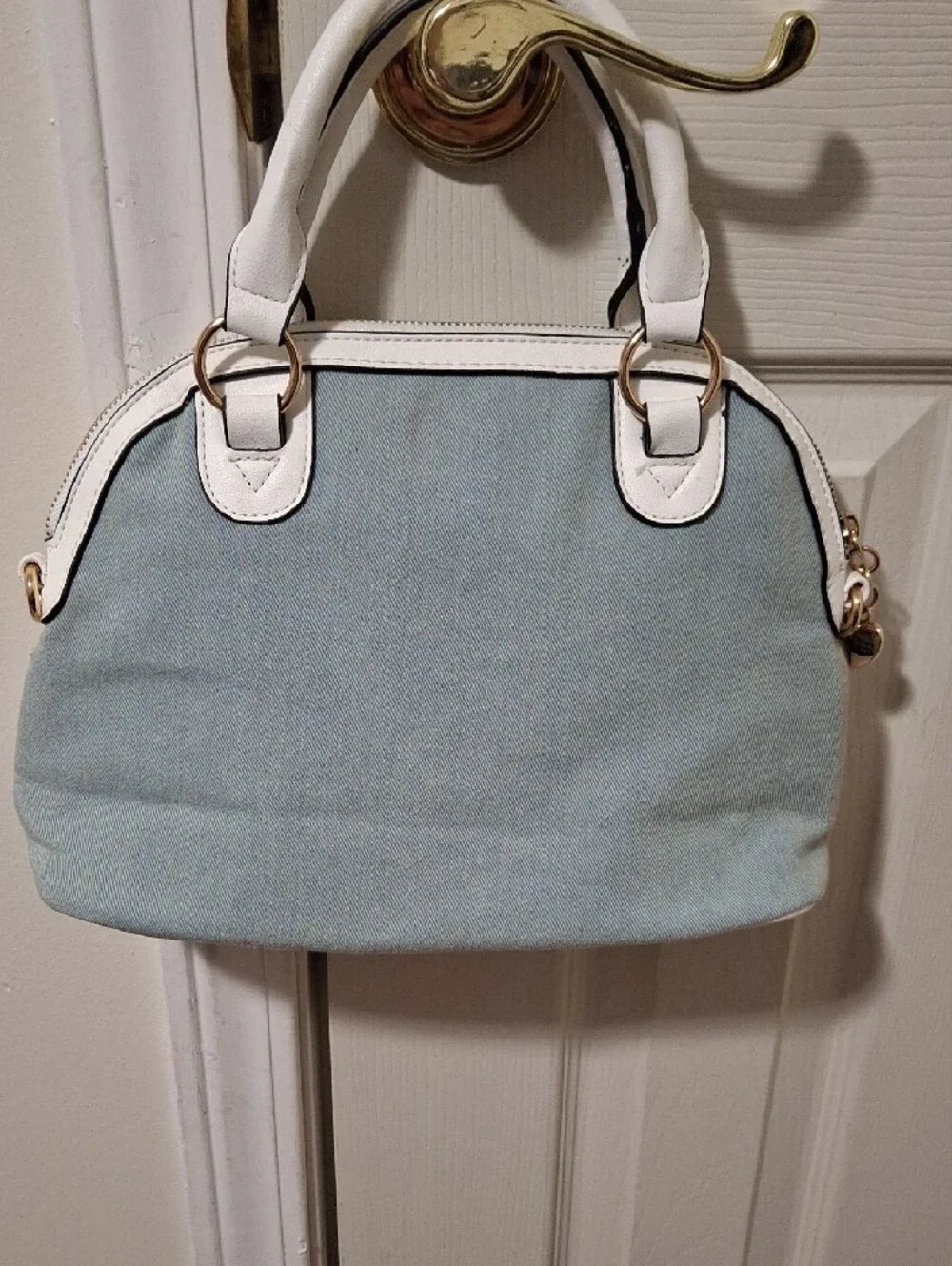 Juicy Couture Light Blue and White Embroidered Dome Satchel